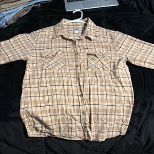 RSQ Tan and Cream Plaid Shirt
